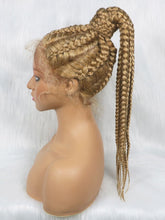 Blonde Front Lace Cornrow Braided Ponytail Wig with Baby Hair